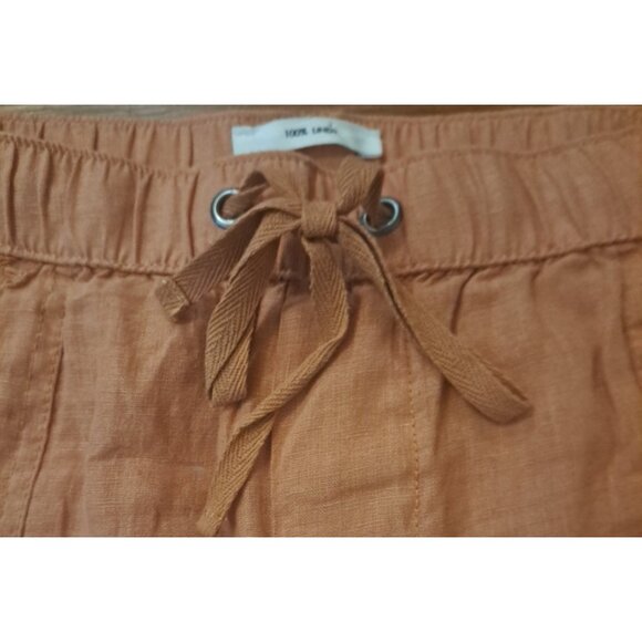 Womens Nicole Miller Linen Pants Cargo Joggers Rust Orange Drawstring Small - Picture 2 of 6